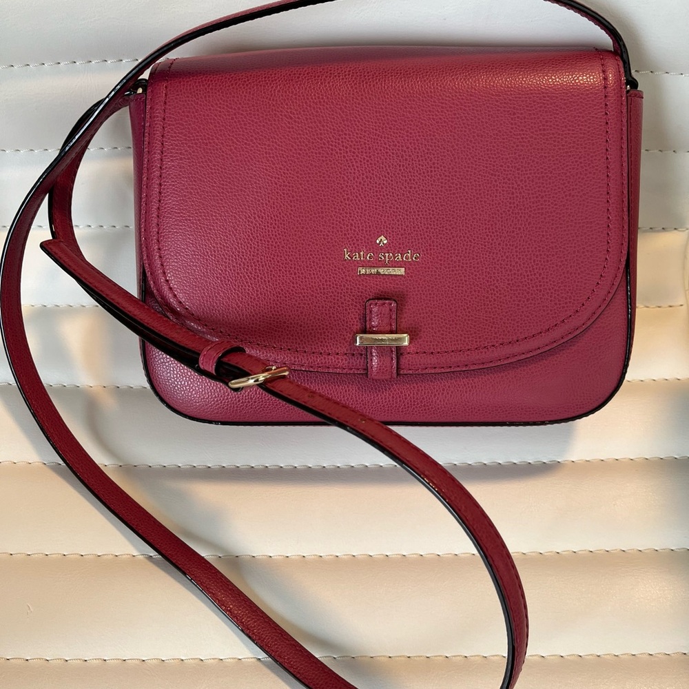 Kate Spade Raspberry Leather Crossbody LIKE NEW. Matching wallet available.